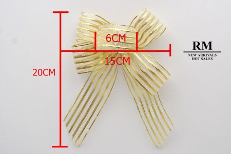 Metallic Gold Stripe 5 Loops 2 short tail Ribbon Bow_BW637-W625